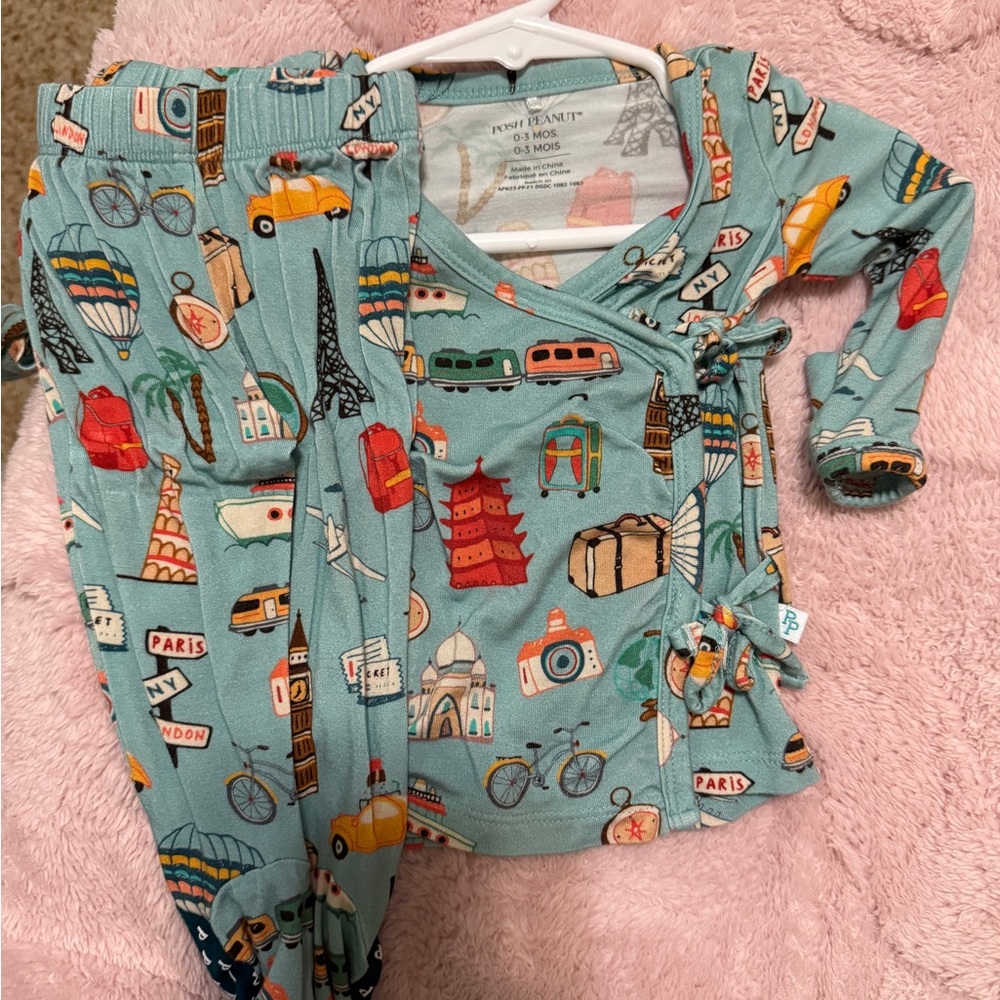 Posh Peanut Blue Travel-Themed Kids Matching Set
